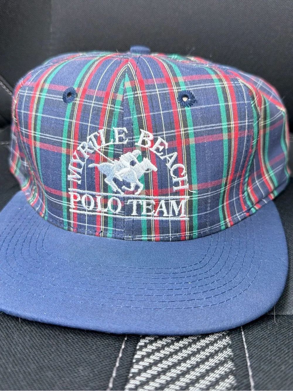 Navy Plaid Snapback Hat Myrtle Beach Polo Team